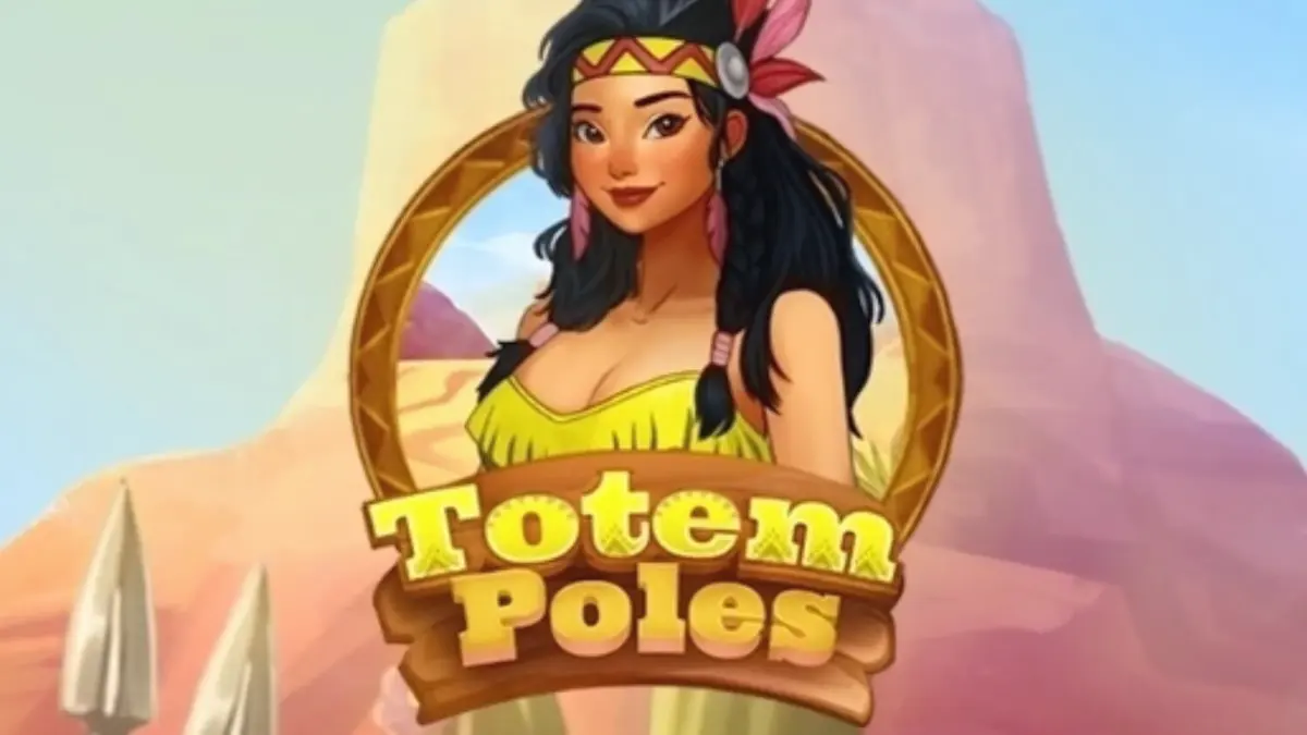 Tampilan visual slot Totem Poles dengan latar belakang hutan dan simbol totem yang artistik