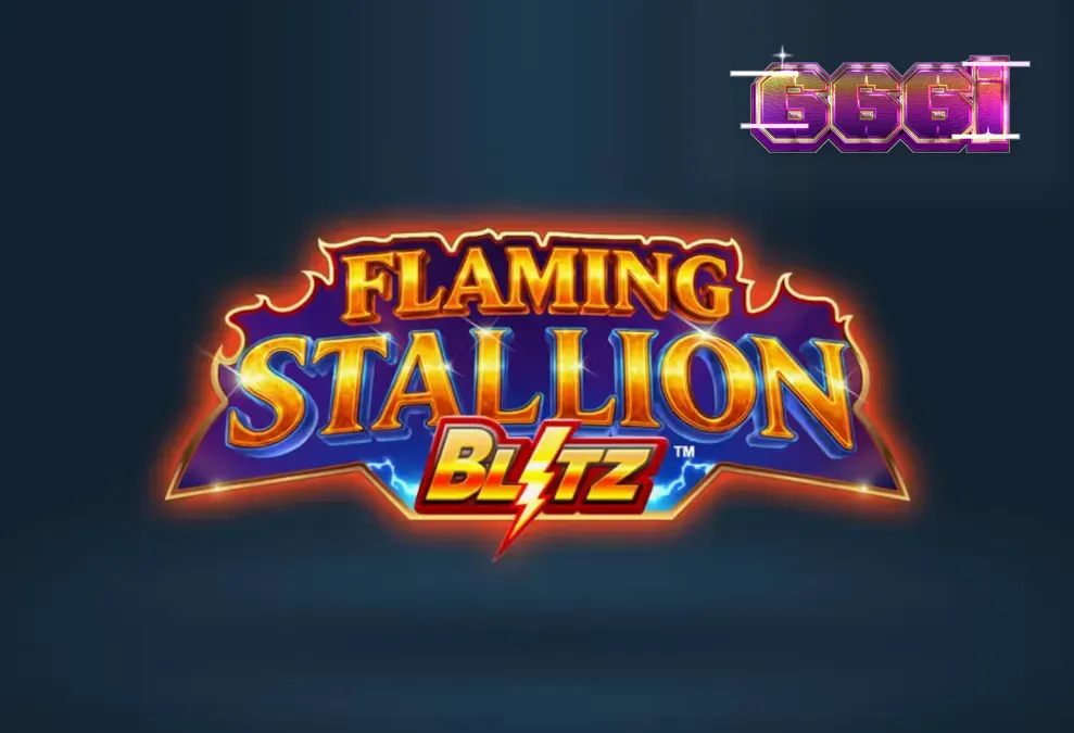 Pemandangan gurun pasir dengan kuda api di slot Flaming Stallion Blitz